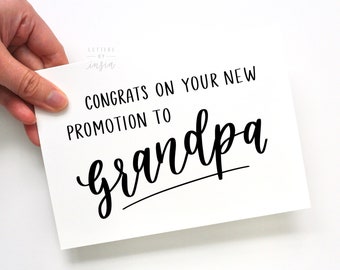 Printable Card - congrats on your new promotion to grandpa - Grandfather, Grandparent Surprise, Baby Announcement, Blank Card PDF Download