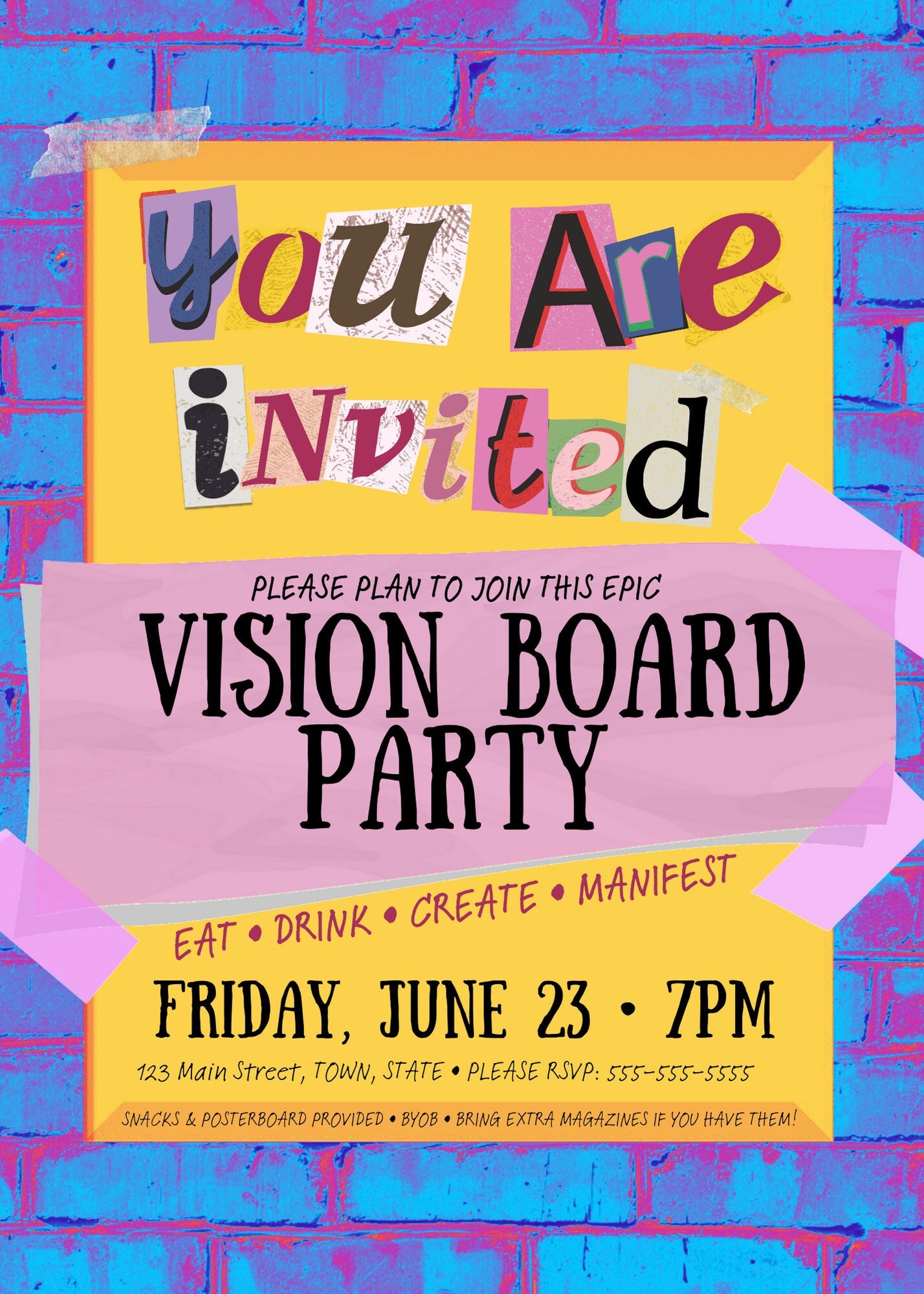 Vision Board Party Invitation Template Instant Download Canva Template Vision Board Party Invitation Template Instant Download Canva Template