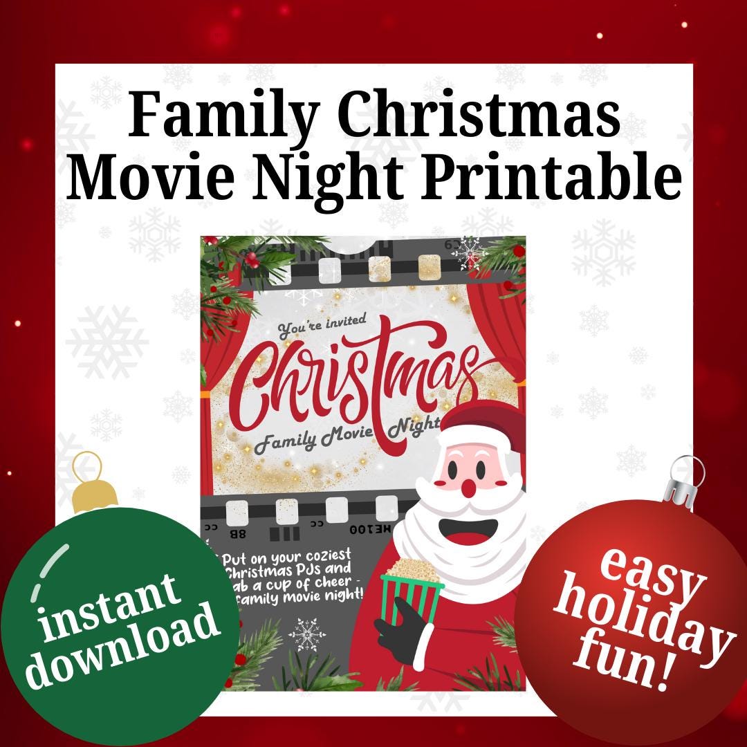 Family Christmas Movie Night Holiday Printable - Christmas Download for ...
