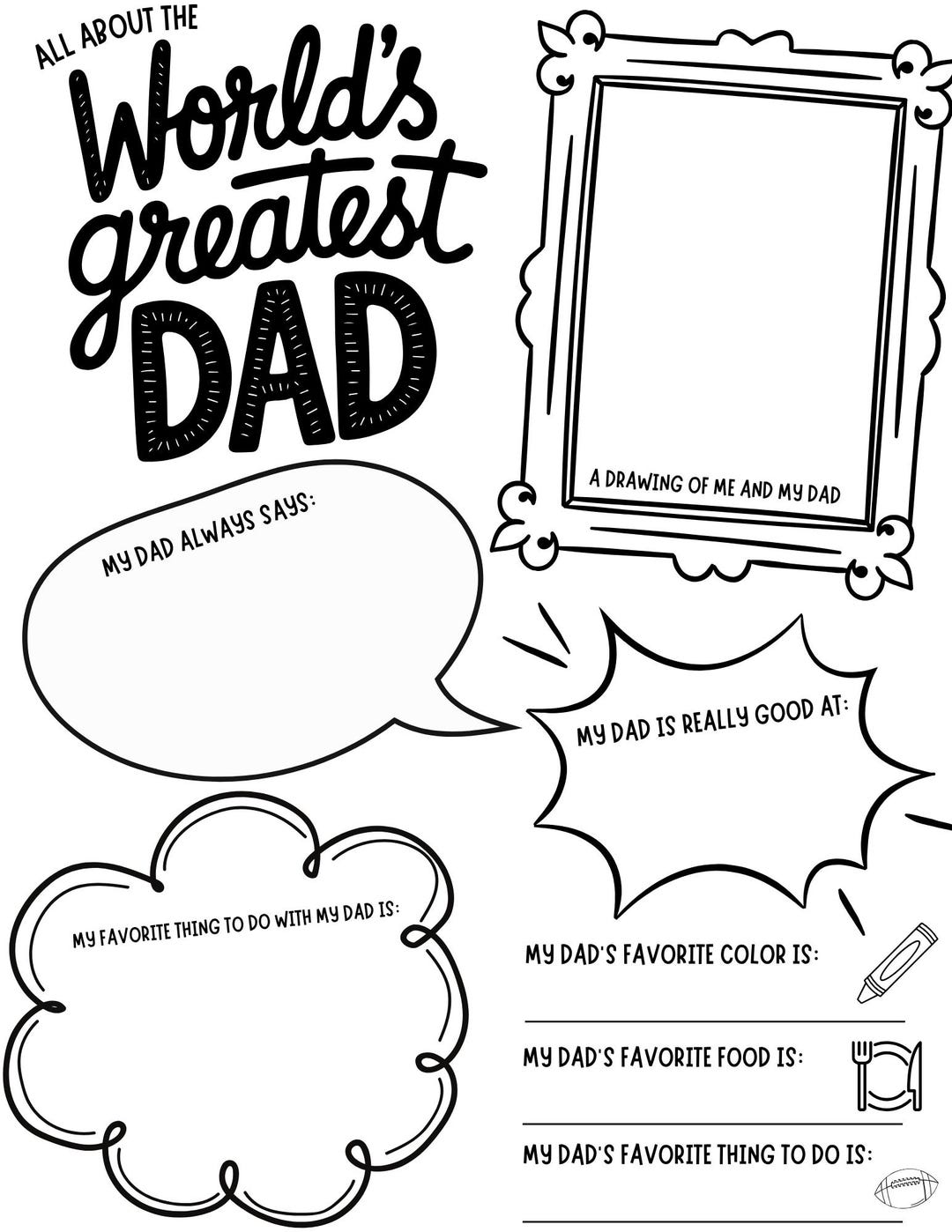 All About Dad Printable Instant Download Kid Easy Father's Day Gift or ...