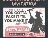 Swiftie Inspired Digital Graduation Invitation Canva Template - Fake It Til You Make It Grad Invite