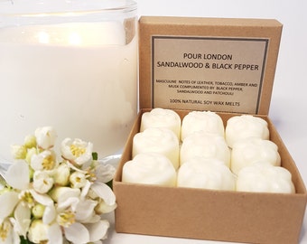 Sandalwood and Black Pepper Scented Soy Wax Melts x 9