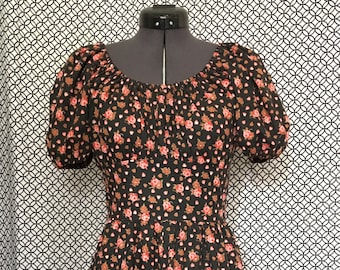 Hearts and Roses Boho Summer Dress Retro 1970s 35" Bust OOAK