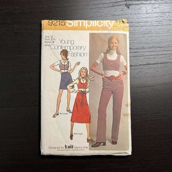 Vintage 1970s Simplicity Skirt Hiphugger Pants and Bolero Pattern # 9215 Size 10 Bust 32 1/2