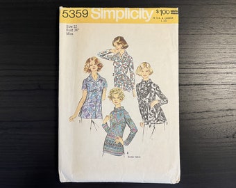 Vintage 1970s Simplicity Blouse Pattern # 5359 Size 12 Bust 34