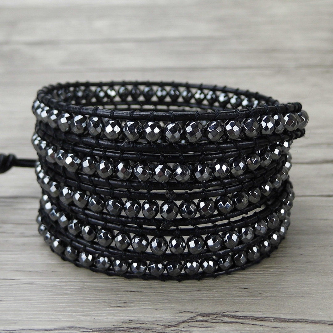 Hematite Bead Bracelet Black Wrap Bracelet Metalic Bead - Etsy