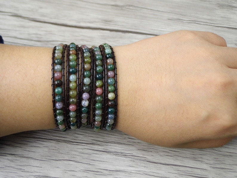 Leather Wrap bracelet India Agate bead bracelet women boho bead wrap bracelet leather bracelet gemstone bracelet natural stone Jewelry SL039 image 4