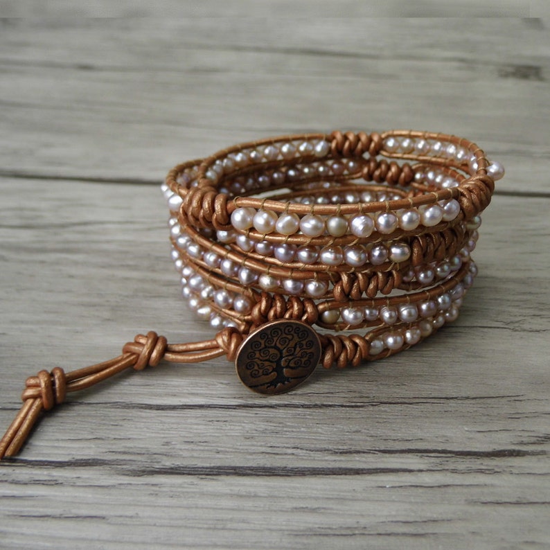 Pearl wrap bracelet beads leather bracelet fresh water pearl Etsy