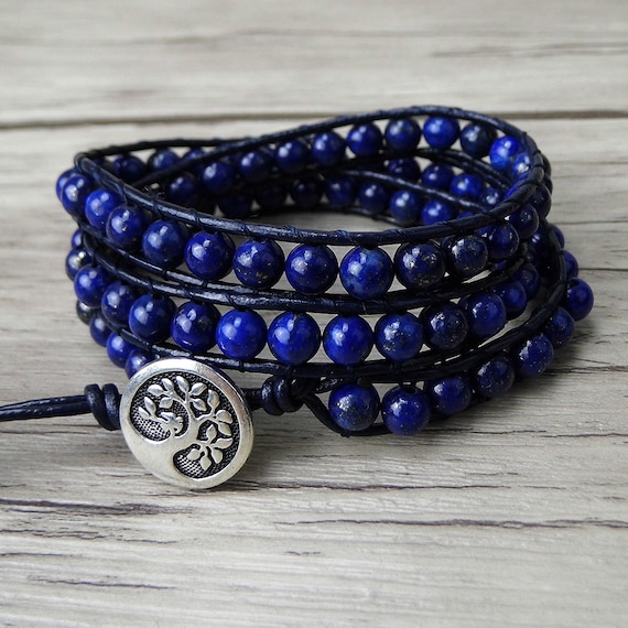 Blue Lapis Lazuli Beads Bracelet Navy Wrap Bracelet Blue Gemstone Bracelet  Gypsy Bracelet Yoga Wrap Bracelet Lapis Lazuli Bracelet SL-0198 