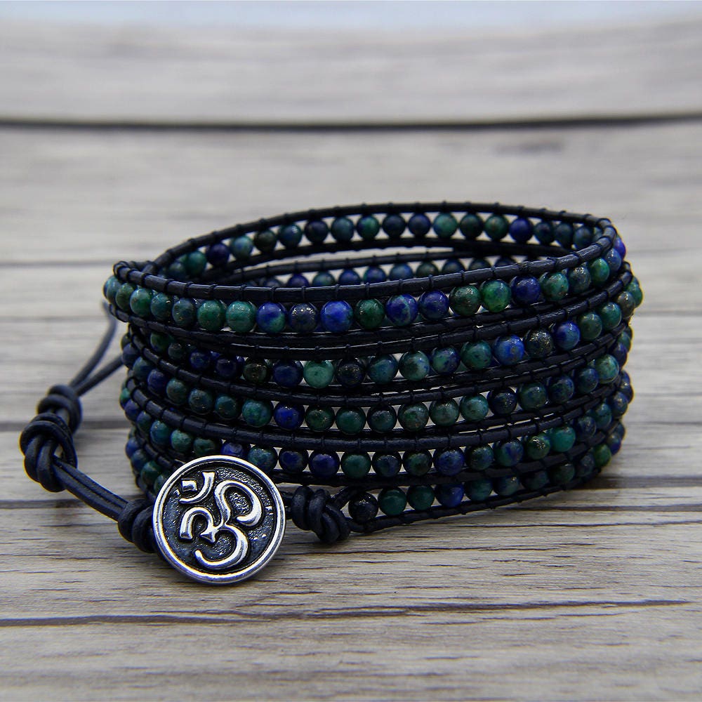Leather wrap bracelet lapis lazuli beads bracelet Navy blue | Etsy