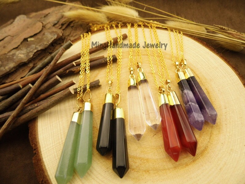 Hexagon Spike Gemstone Pendant Necklace Gold Edge Opal Rose Quartz Tiger/'s Eye Agate Natural Stone Semi Precious Stones TNK-0019