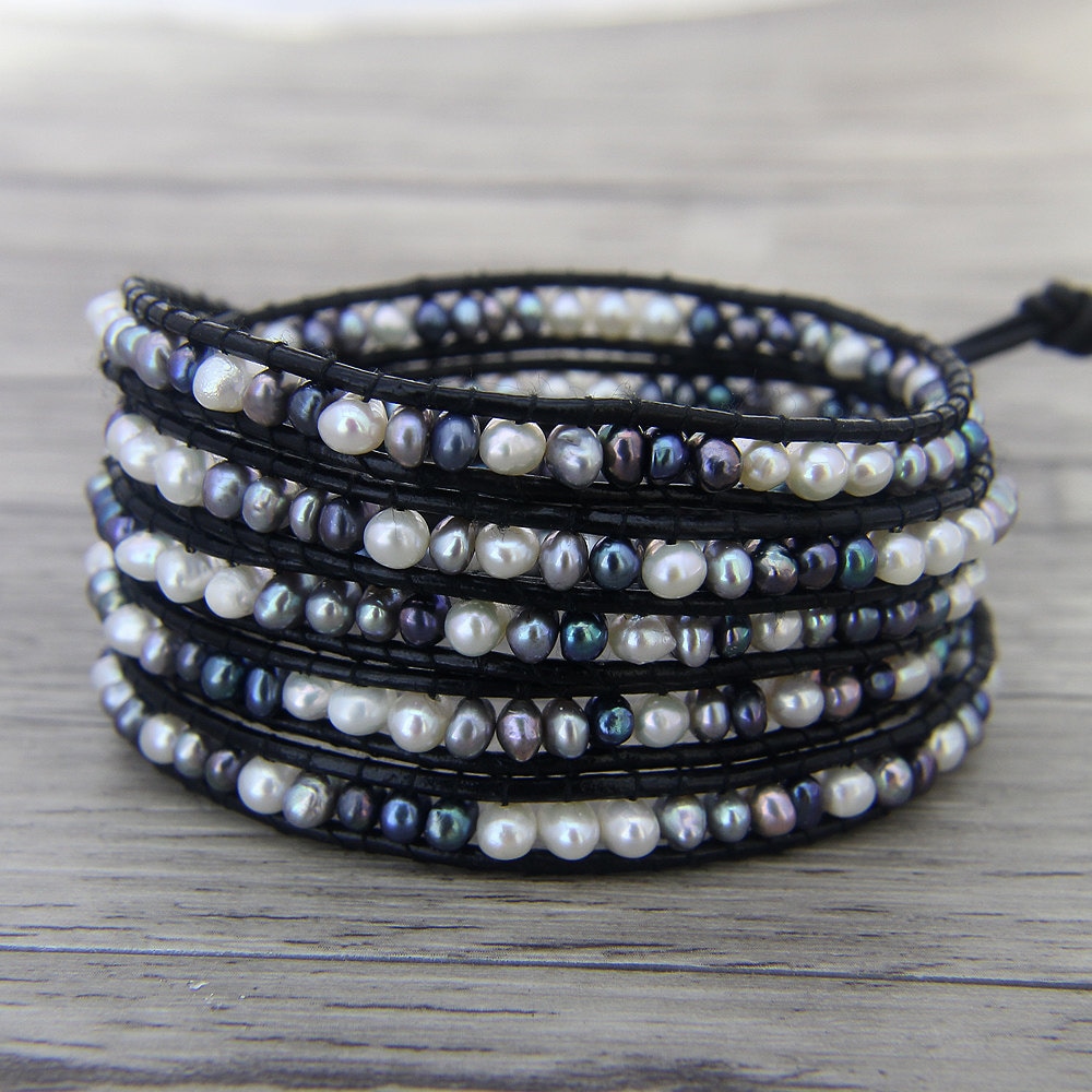5 Wraps Bracelet Freshwater Pearl Wrap Bracelet Real Pearl Etsy