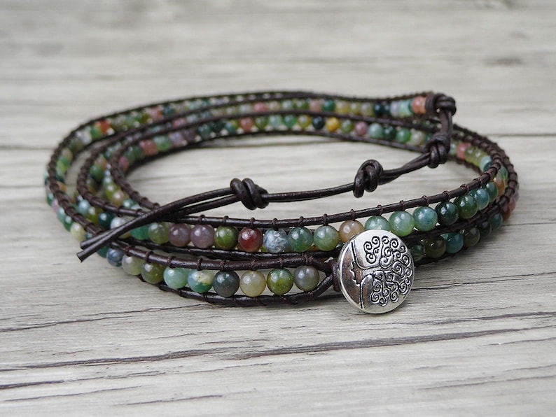 Leather Wrap bracelet India Agate bead bracelet women boho bead wrap bracelet leather bracelet gemstone bracelet natural stone Jewelry SL039 image 3