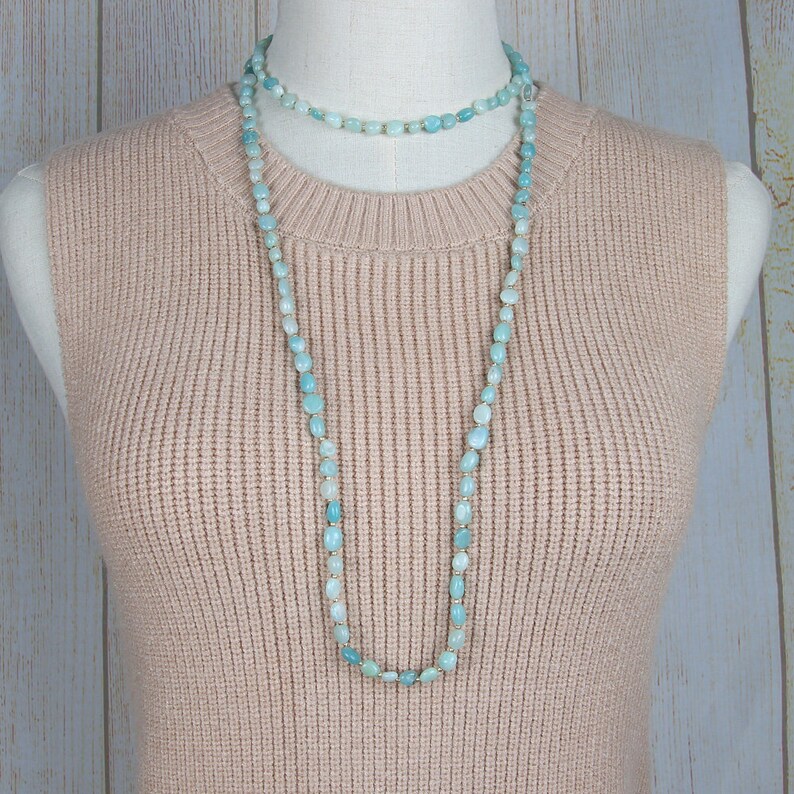 Raw Amazonite Bead Necklace Blue Bead Necklace BOHO Gemstone Etsy