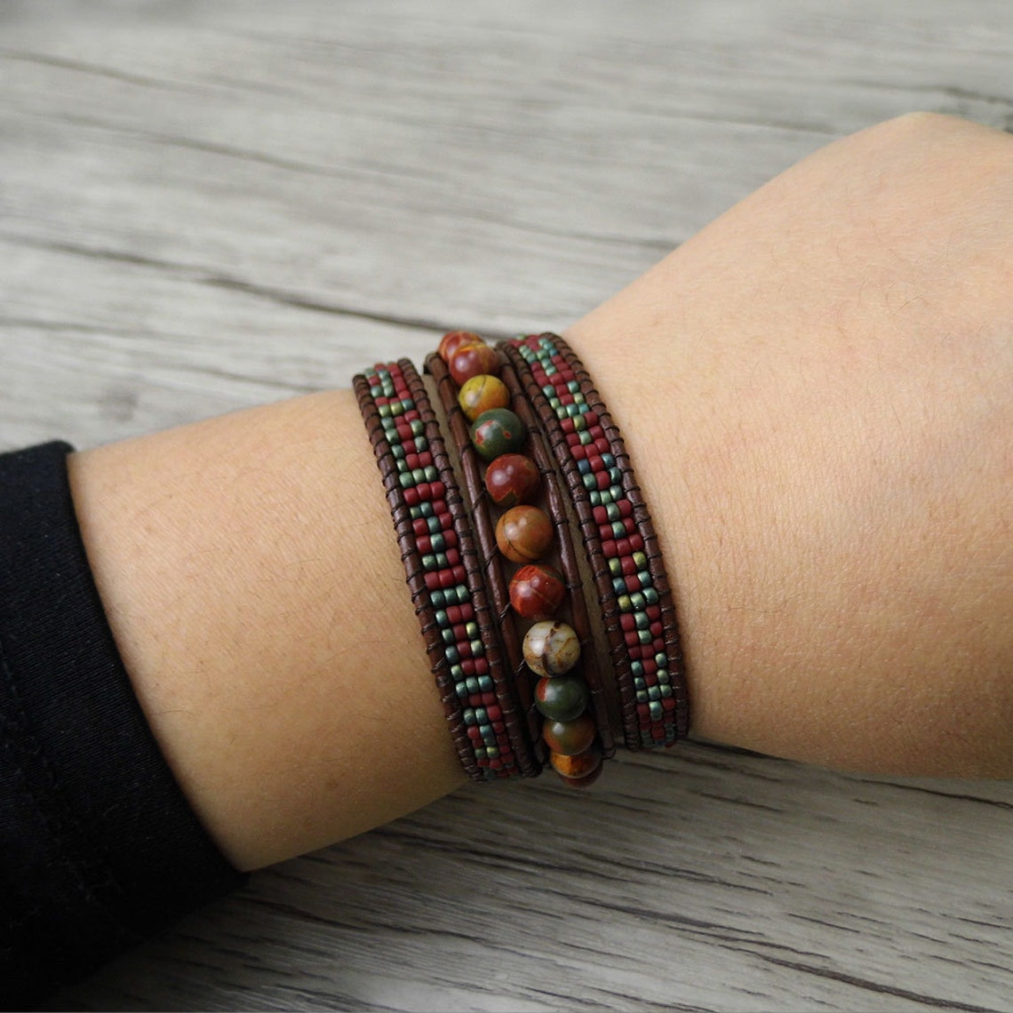 Leather Wrap Bracelet seed bead bracelet boho beaded bracelet Etsy