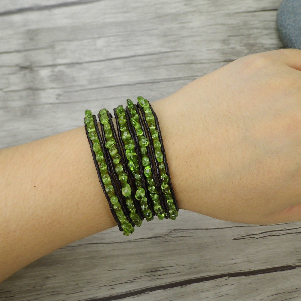 Olive Gemstone Wrap Bracelet Peridot Bead Wrap Bracelet Raw Etsy