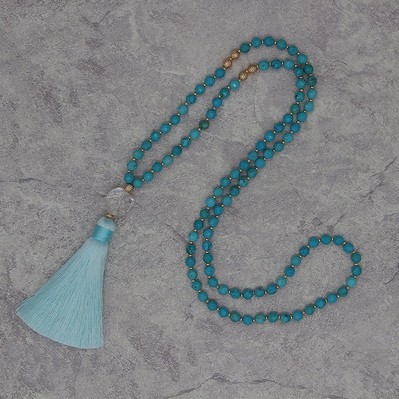 Long blue tassel necklace bead tassel necklace turquoise Etsy