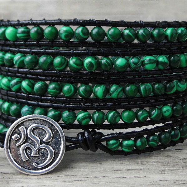 Boho Wrap Bracelet Green Malachite bracelet womens boho Leather wrap bracelet gypsy beaded wrap bracelet bohemian bracelet jewelry SL-0143