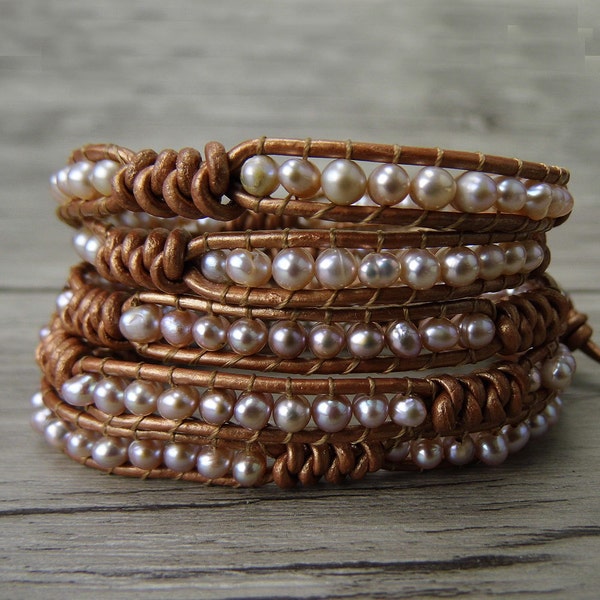 Pearl wrap bracelet beads leather bracelet fresh water pearl bracelet yoga gypsy wrap bracelet boho pearl bracelet pearl jewelry SL-0240