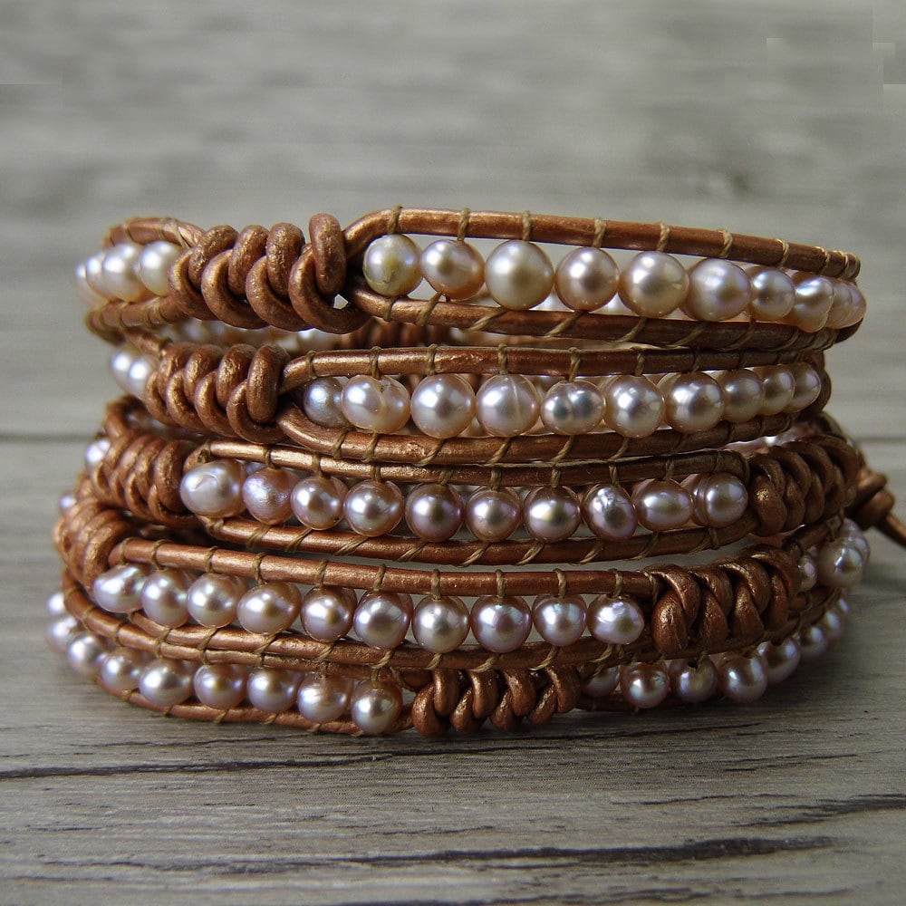 Pearl wrap bracelet beads leather bracelet fresh water pearl Etsy