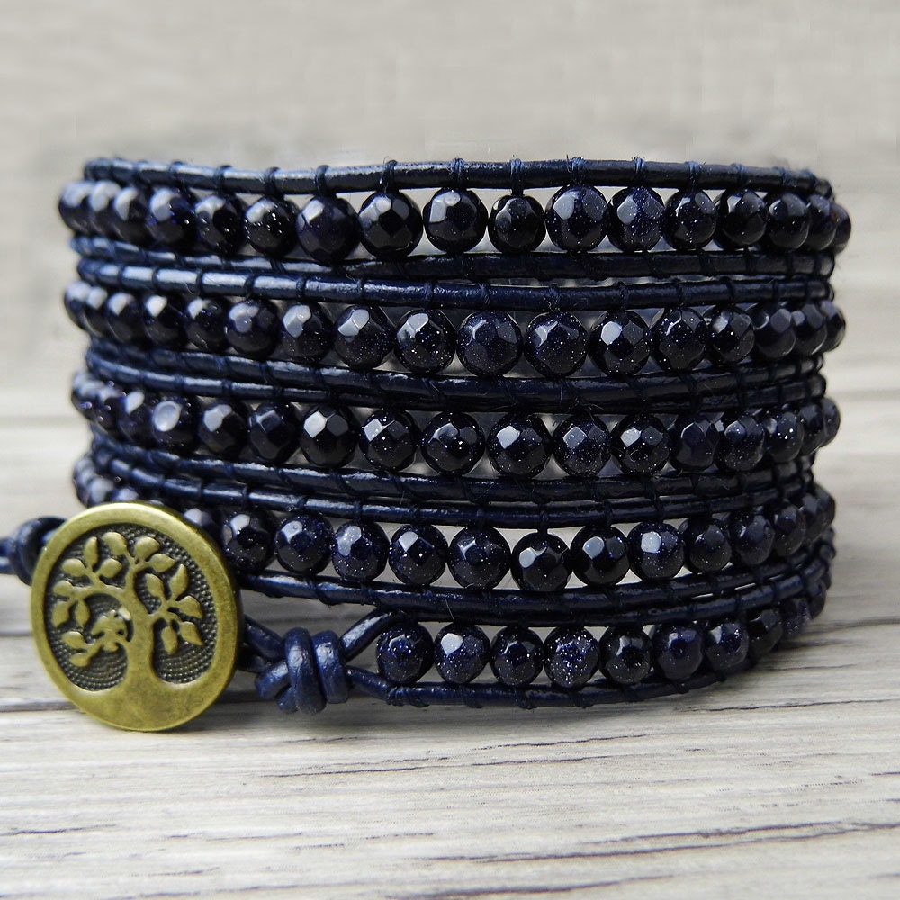 Navy Blue Wrap Bracelet Leather Wrap Bracelet Boho Beaded Etsy