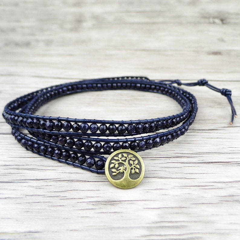 Navy Blue Wrap Bracelet Leather Wrap Bracelet Boho Beaded Etsy