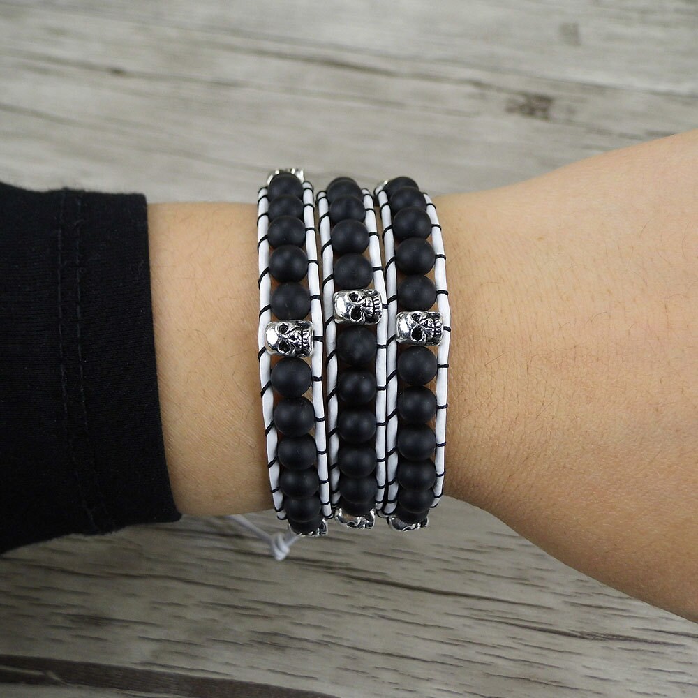 Skull Wrap Bracelet Skull Bead Bracelet Matt Agate Bracelet Etsy