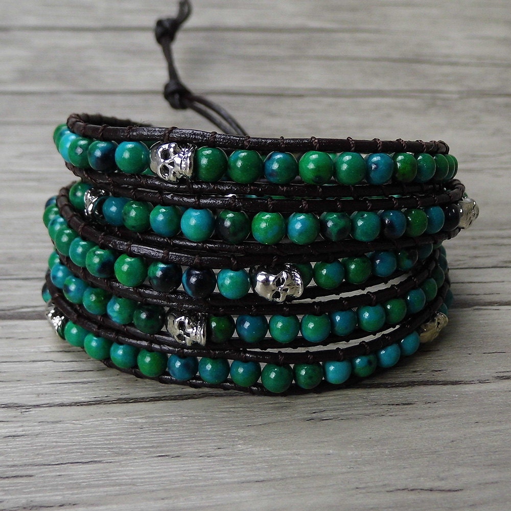 Skull bead Bracelet Green wrap bracelet skull wraps bracelet Etsy