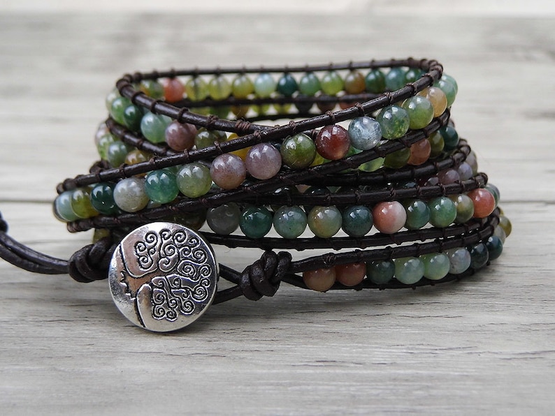 Leather Wrap bracelet India Agate bead bracelet women boho bead wrap bracelet leather bracelet gemstone bracelet natural stone Jewelry SL039