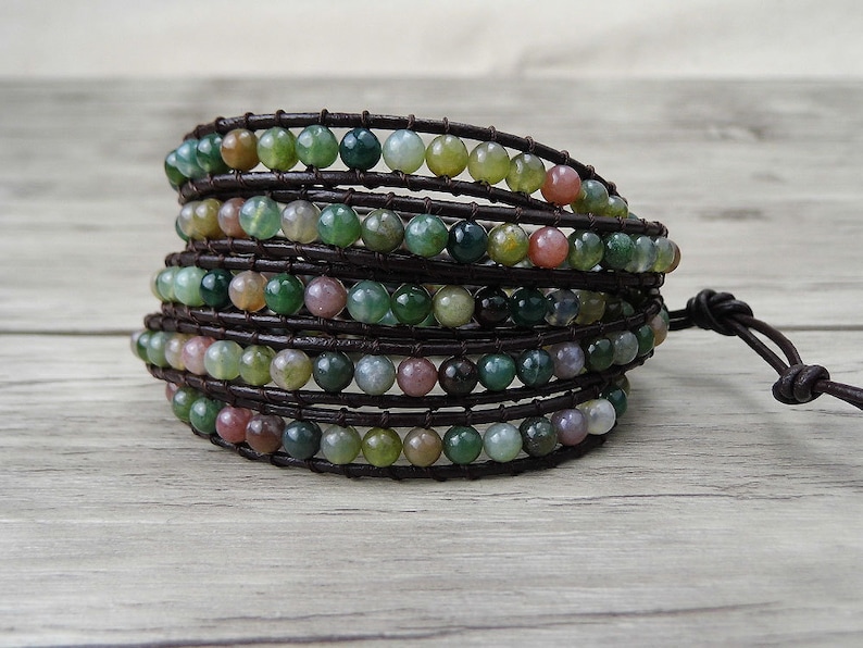 Leather Wrap bracelet India Agate bead bracelet women boho bead wrap bracelet leather bracelet gemstone bracelet natural stone Jewelry SL039