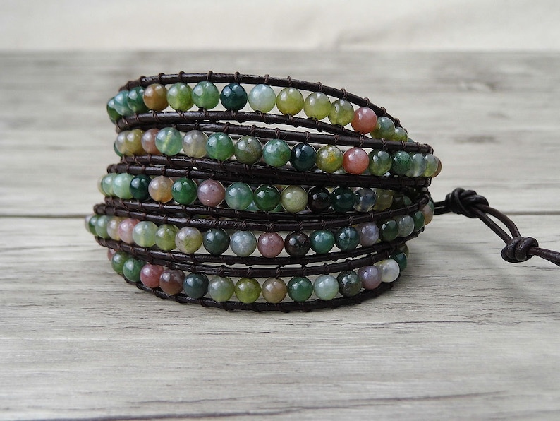 Leather Wrap bracelet India Agate bead bracelet women boho bead wrap bracelet leather bracelet gemstone bracelet natural stone Jewelry SL039 image 2