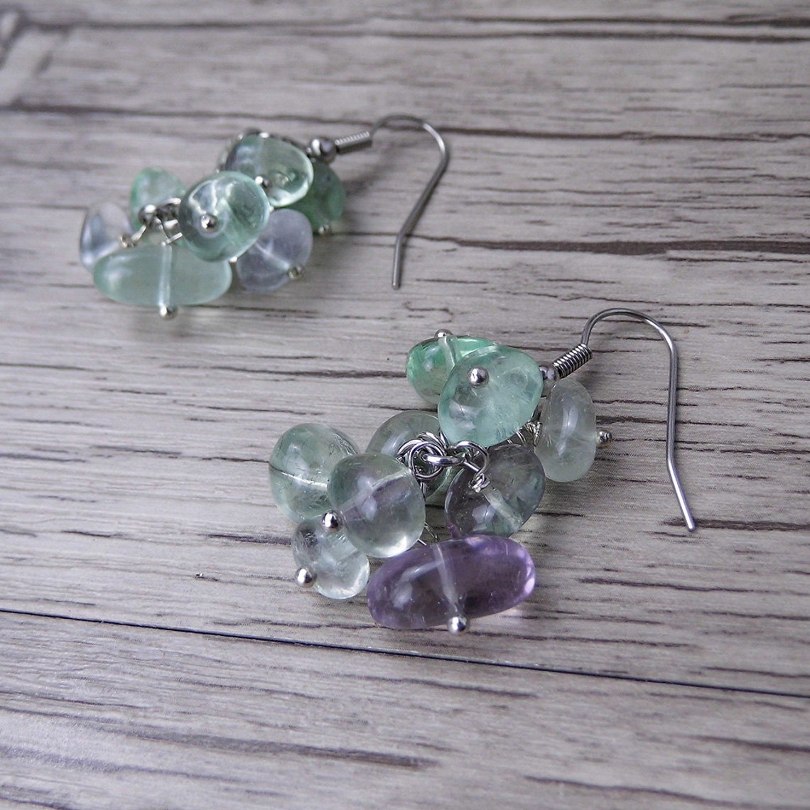 Fluorite Earrings Fluorite Bead Earrings Gemstone Earrings Etsy