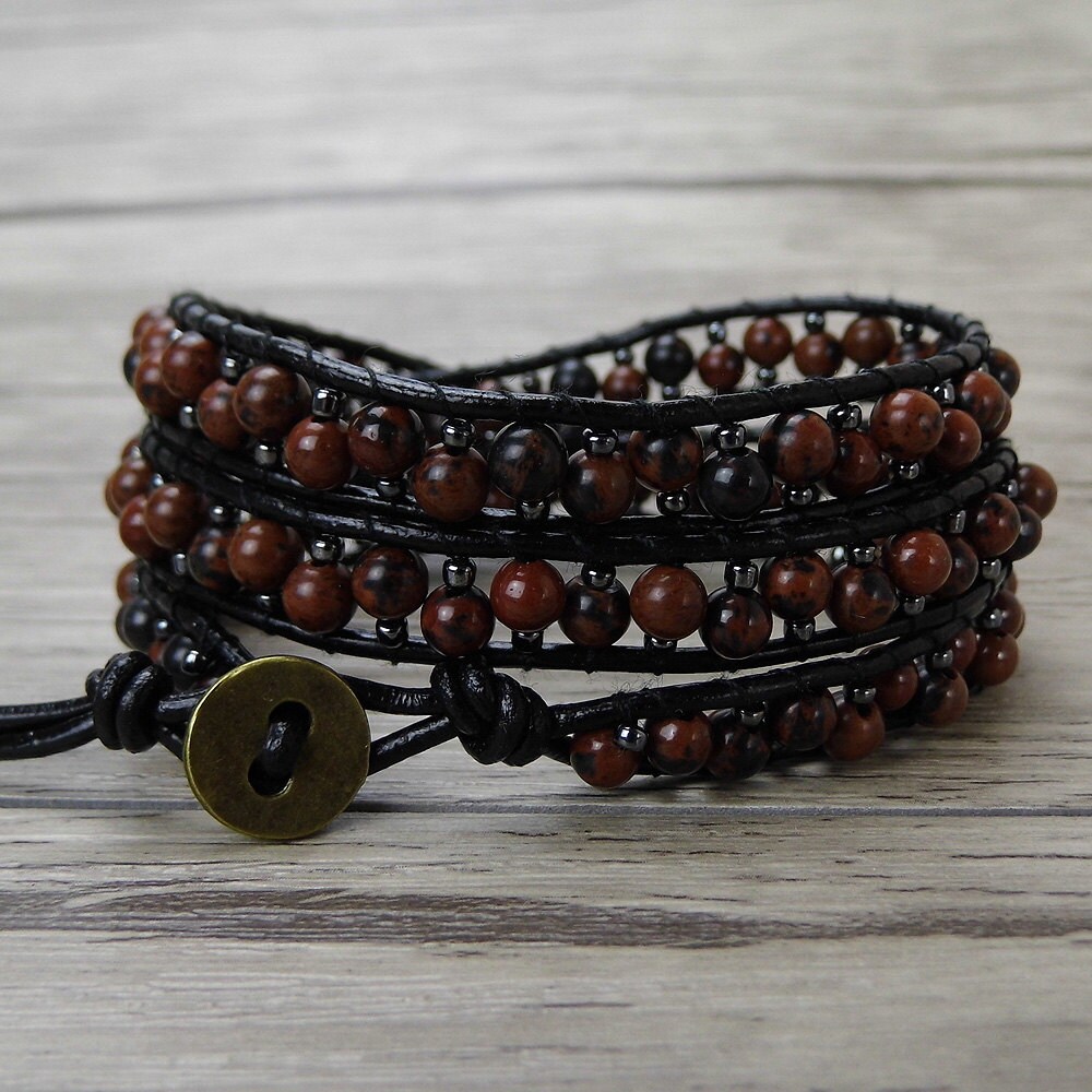Boho bracelet Waps beads bracelet mahagony stone beads | Etsy