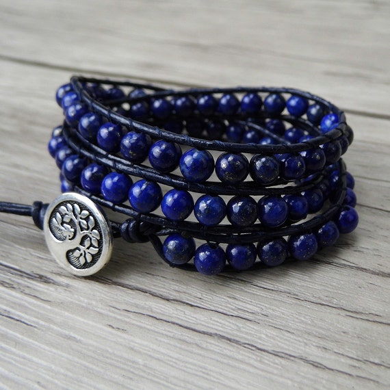 Blue Lapis Lazuli Beads Bracelet Navy Wrap Bracelet Blue Gemstone Bracelet  Gypsy Bracelet Yoga Wrap Bracelet Lapis Lazuli Bracelet SL-0198 