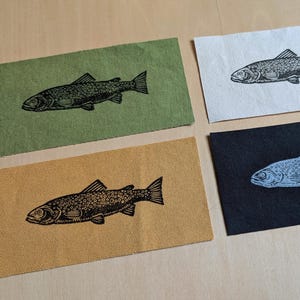 Forelle Aufnäher // Blockprint // naturbraune grünschwarze Baumwolle // handgemacht