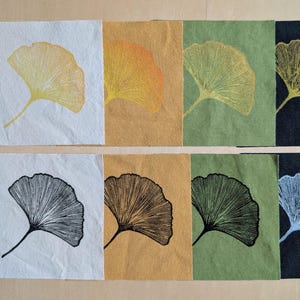 Parche de hoja de ginkgo // Estampado en bloque // Lienzo natural negro, marrón y verde // Hecho a mano
