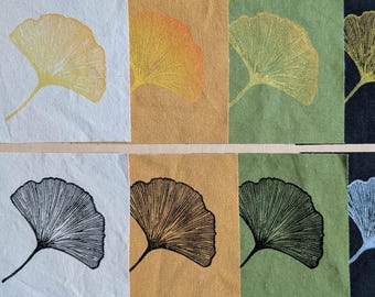 ginkgo leaf patch // block printed // natural black brown green canvas // handmade