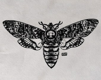 death's head moth // linocut print // handprinted