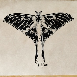 luna moth // linocut print // handprinted