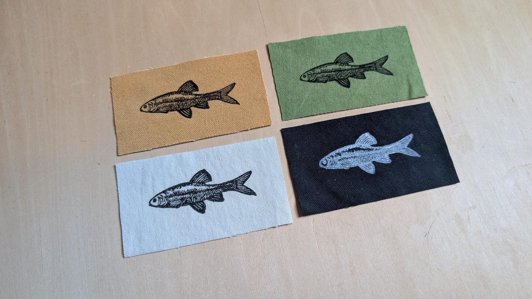 Minnow Patch // Block Printed // Natural Brown Green Black Cotton ...