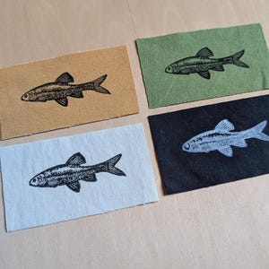 minnow patch // block printed // natural brown green black cotton canvas // handmade