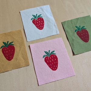small strawberry patch // block printed // pink natural brown green cotton canvas // handmade
