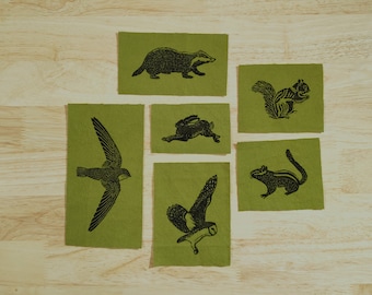 Tier Aufnäher // Blockprint // Baumwollstoff grün // handgemacht