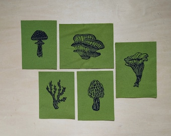 mushroom patches // block printed // olive duck canvas