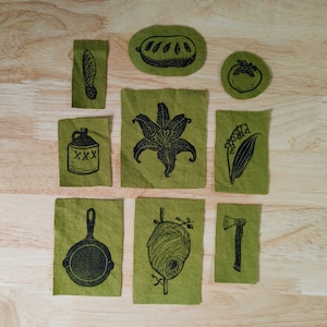appalachian patches // block printed // green duck canvas // handmade