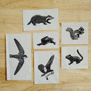 animal patches // block printed // natural cotton canvas // handmade