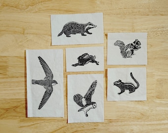 animal patches // block printed // natural duck canvas // handmade