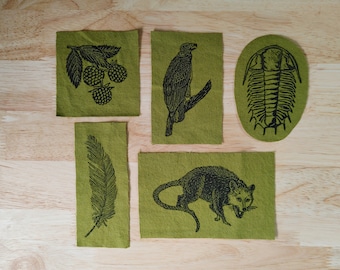 appalachian patches // block printed // olive duck canvas // handmade