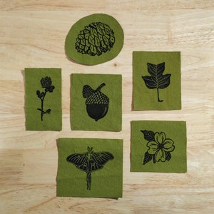 appalachian patches // block printed // olive duck canvas // handmade