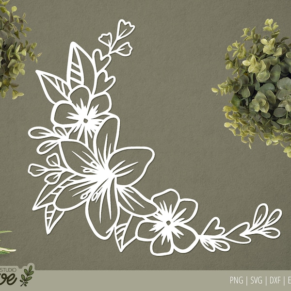 Floral Garland cut file - svg, dxf, png, eps. Instant download for Silhouette and Cricut. Home floral cut file, home decor stencil